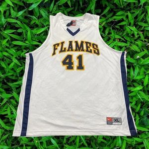 00s Welch College Flames Nike Team 05-06 White Gold Season Basketball Jersey XL